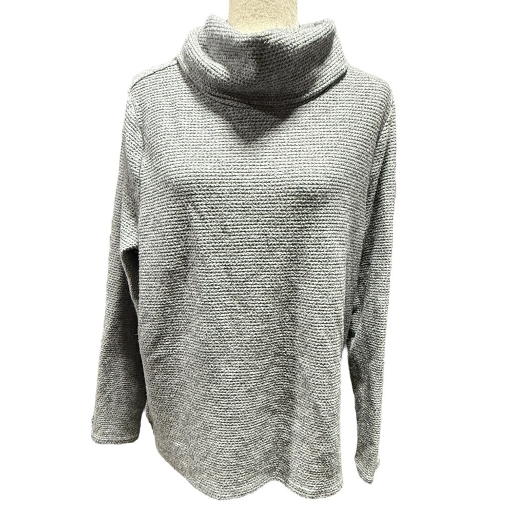 Lands End Slouchy Textured Cozy Gray Cowl Neck Sweater XL Viscose Soft Oversized
